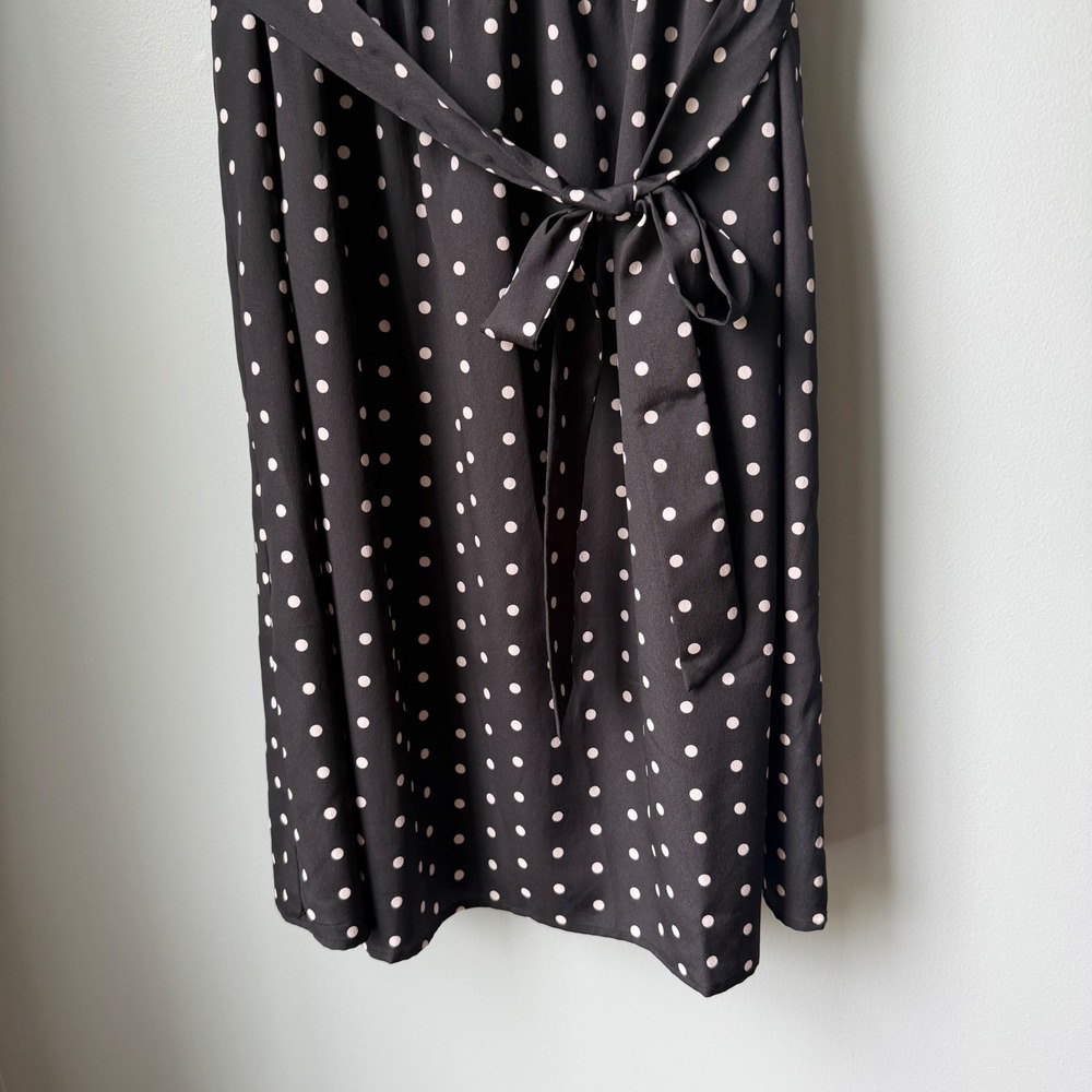 Talbots Sleeveless Dress Black White Polka Dot Sash Tie Belt Office Travel 12 - Picture 8 of 15